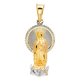14K Two-Tone Gold Our Lady of Guadalupe Sunburst Medal Pendant on white background - Italian Fashions