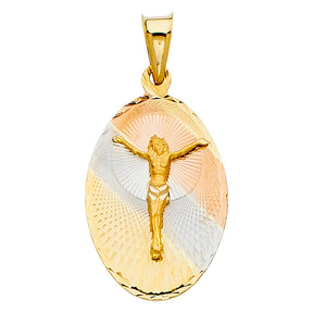 14K Tricolor Gold Religious Stamp Pendant