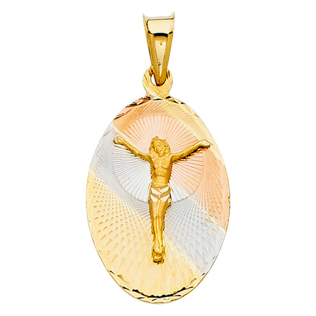 14K Tricolor Gold Religious Stamp Pendant