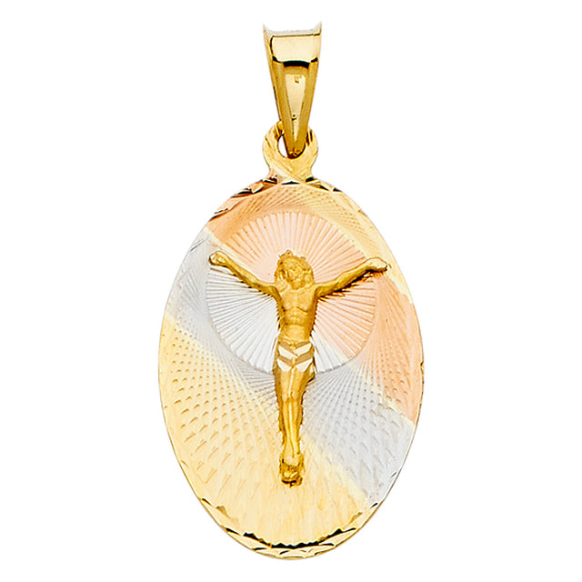 14K Tricolor Gold Religious Stamp Pendant