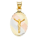 14K Tricolor Gold Risen Christ Oval Medal Pendant, medium — Italian Fashions
