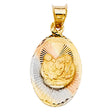 14K Tricolor Gold Baptism Oval Medal Pendant on white background - Italian Fashions