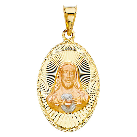 14K Two-Tone Gold Sacred Heart of Jesus Medal Pendant on white background - Italian Fashions
