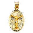 14K Two-Tone Gold Crucified Christ Oval Medal Pendant on white background - Italian Fashions