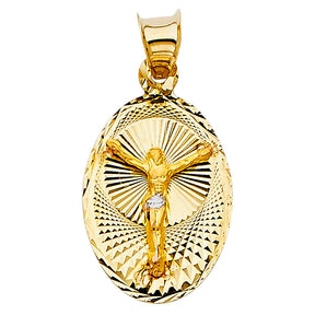 14K Two-Tone Gold Crucified Christ Oval Medal Pendant on white background - Italian Fashions