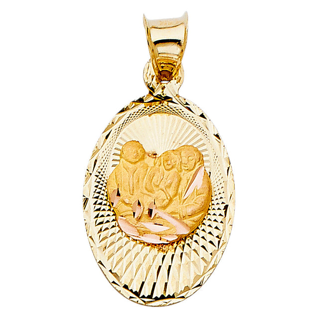 14K Yellow Gold Baptism Oval Medal Pendant on white background - Italian Fashions