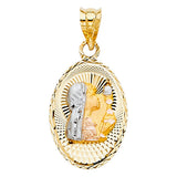 14K Two-Tone Gold Baptism Blessing Oval Medal Pendant on white background - Italian Fashions