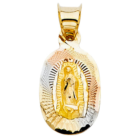 14K Tricolor Gold Our Lady of Guadalupe Round Medal Pendant on white background - Italian Fashions