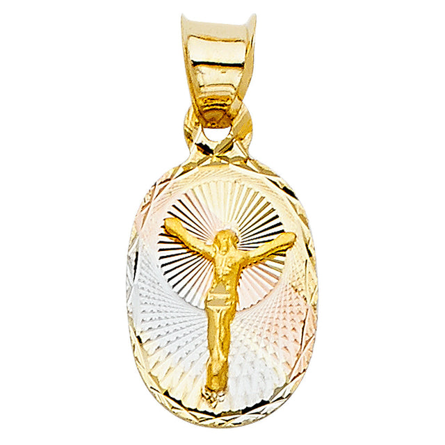 14K Tricolor Gold Risen Christ Oval Medal Pendant, small — Italian Fashions