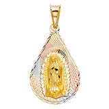 14K Tricolor Gold Our Lady of Guadalupe Teardrop Medal Pendant, large — Italian Fashions