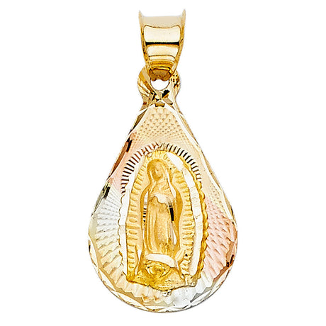14K Tricolor Gold Our Lady of Guadalupe Teardrop Medal Pendant, medium — Italian Fashions