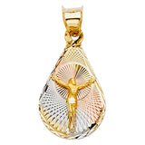 14K Tricolor Gold Teardrop Crucifix Medal Pendant