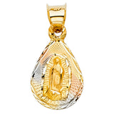 14K Tricolor Gold Petite Teardrop Our Lady of Guadalupe Medal Pendant