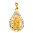 14K Two-Tone Gold Large Teardrop Our Lady of Guadalupe Medal Pendant