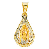 14K Two-Tone Gold Teardrop Our Lady of Guadalupe Medal Pendant