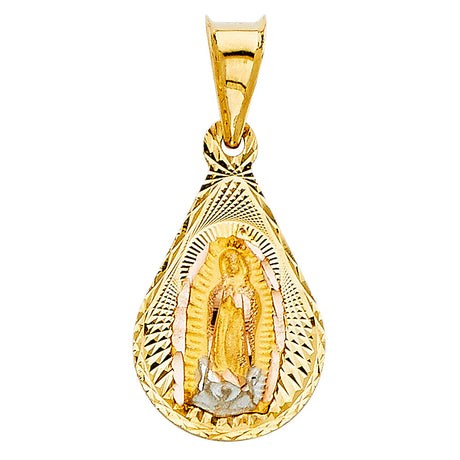 14K Two-Tone Gold Teardrop Our Lady of Guadalupe Medal Pendant