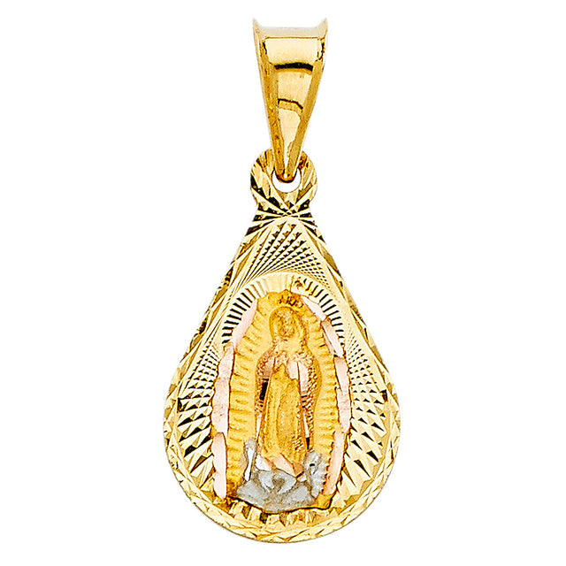 14K Two-Tone Gold Teardrop Our Lady of Guadalupe Medal Pendant