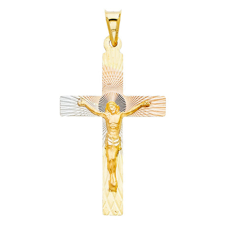 14K Tricolor Gold Radiant Crucifix Pendant
