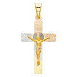 14K Tricolor Gold Radiant Crucifix Pendant