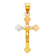 14K Tricolor Gold Budded Crucifix Pendant