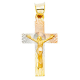 14K Tricolor Gold Radiant Crucifix Pendant