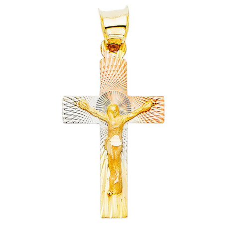14K Tricolor Gold Radiant Crucifix Pendant