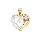 14K Tricolor Gold 15 Years Heart Pendant