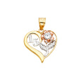 14K Tricolor Gold 15 Years Heart Pendant