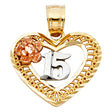 14K Tricolor Gold 15 Years Heart Pendant