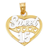 14K Two-Tone Gold 15 Years Heart Pendant