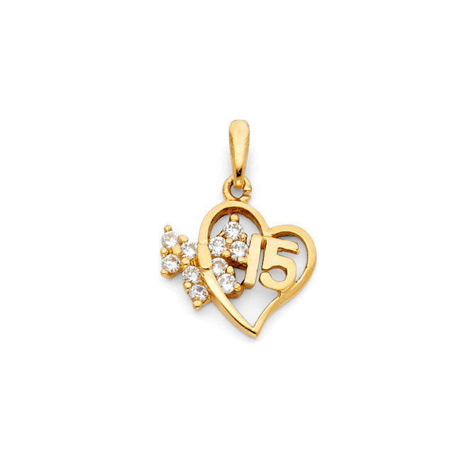 14K Yellow Gold 15 Years Heart Pendant