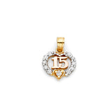 14K Tricolor Gold 15 Years Heart Pendant
