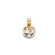 14K Tricolor Gold 15 Years Heart Pendant