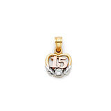 14K Tricolor Gold 15 Years Heart Pendant