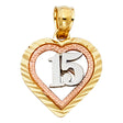14K Tricolor Gold 15 Years Heart Pendant
