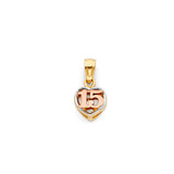 14K Tricolor Gold 15 Years Heart Pendant