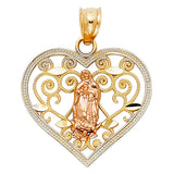 14K Tricolor Gold Religious Heart Pendant