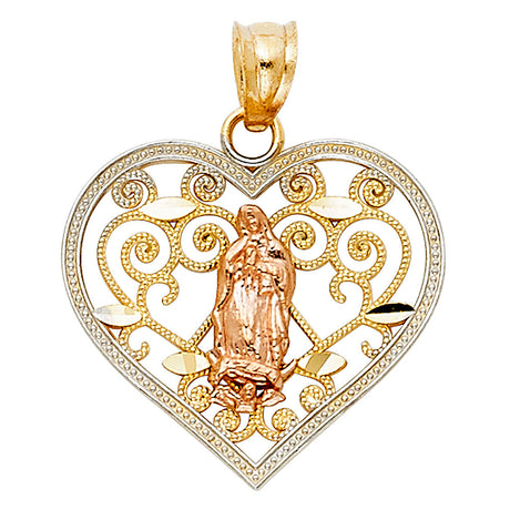 14K Tricolor Gold Religious Heart Pendant