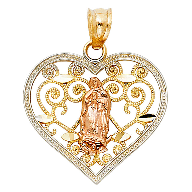 14K Tricolor Gold Religious Heart Pendant