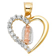 14K Tricolor Gold CZ Religious Heart Pendant