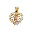 14K Tricolor Gold CZ Religious Heart Pendant
