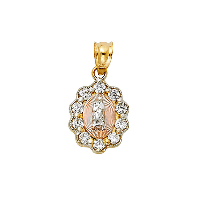 14K Tricolor Gold CZ Religious Pendant