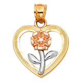 14K Tricolor Gold Rose in Heart Pendant