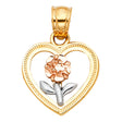 14K Tricolor Gold Rose Heart Pendant