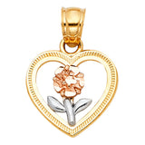 14K Tricolor Gold Rose Heart Pendant