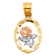 14K Tricolor Gold Rose Oval Frame Pendant