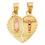 14K Two-Tone Gold ‘Te Amo’ Guadalupe & Crucifix Heart Pendant — Small — on white background — Italian Fashions