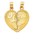14K Yellow Gold Breakable "I Love You" Heart Pendant