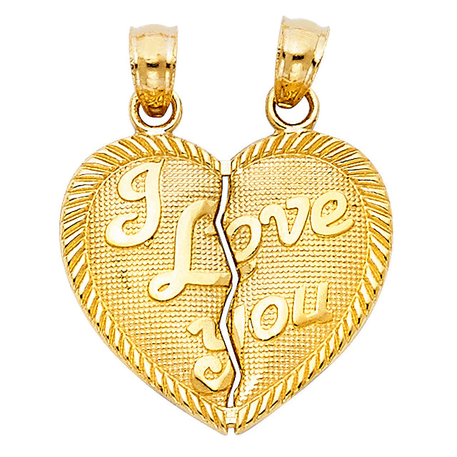 14K Yellow Gold Breakable "I Love You" Heart Pendant