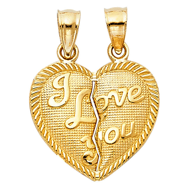 14K Yellow Gold Breakable I Love You Heart Pendant - Small